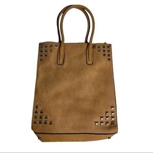 💸 Large brown nude studded tote bag plus mini bag inside